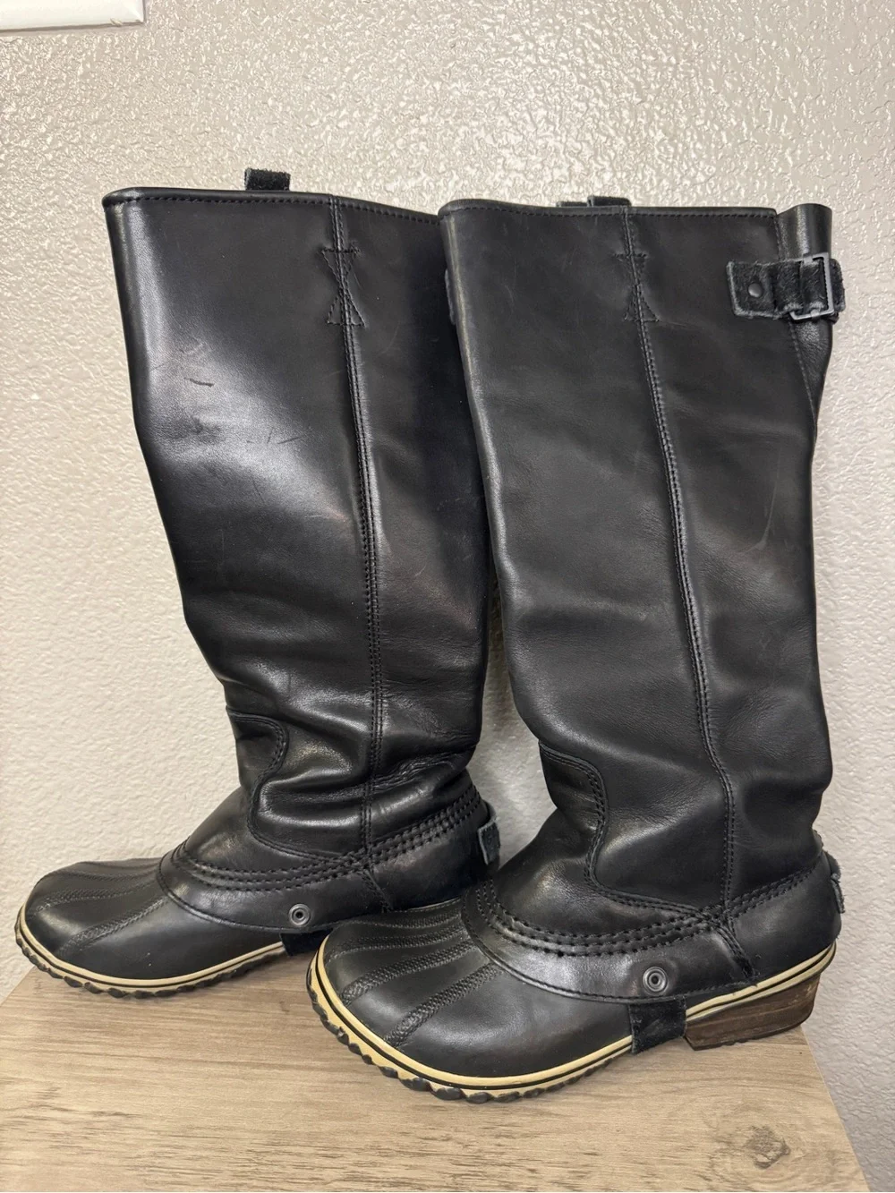 Sorel Slimpack Riding Tall II Black Leather Boots Women’s 7 Waterproof